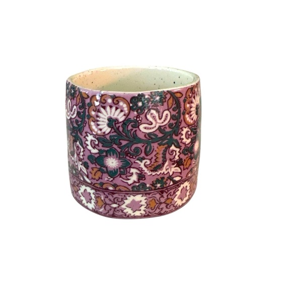 Anthropologie Block Printed Monogram Initial K Purple Green Floral Coffee Mug - Picture 3 of 7